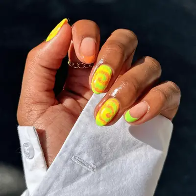 neon green, yellow and orange french nails