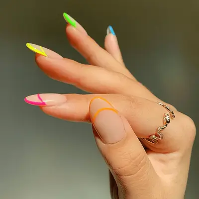 negative space neon french nails