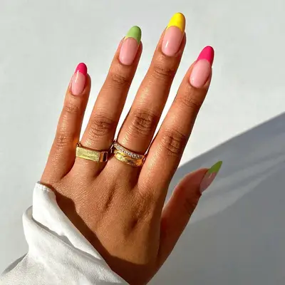 neon skittle french nails