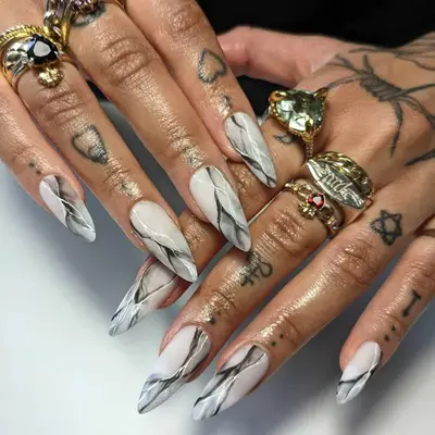 Black and White Smoky Nails - MYM Beauty Black and White Halloween Nail Ideas