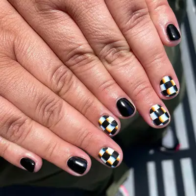 Black and White Checker Glitch Nails - MYM Beauty Black and White Halloween Nail Ideas