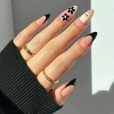 Black and White Ghost Nails - MYM Beauty Black and White Halloween Nail Ideas