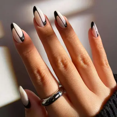 Black and White Art Deco Nails - MYM Beauty Black and White Halloween Nail Ideas