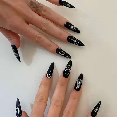 Zodiac Nails - MYM Beauty Halloween Black and White Nail Ideas