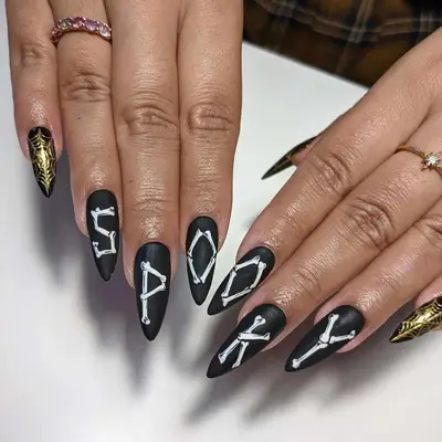 Spooky Almond Nails - MYM Beauty Black and White Halloween Nail Ideas
