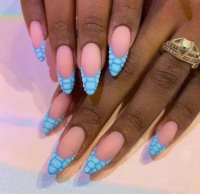 Textured bubble French nail art.