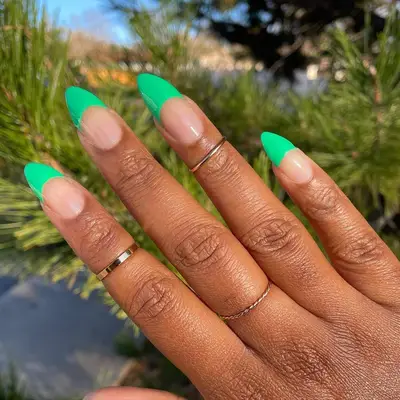 Brat green French manicure. 