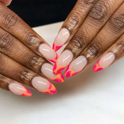 Bright marble French tips.