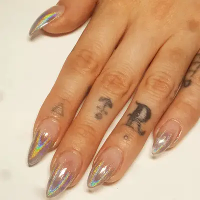 Holographic gradient French manicure. 