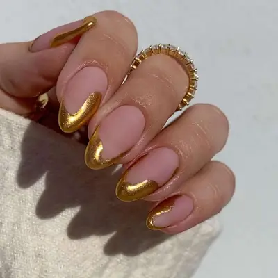 Gold drip French manicure