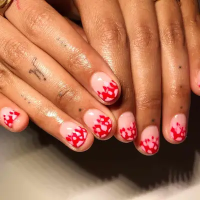 cow print red and pink nails