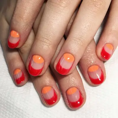 red and orange double french manicure 