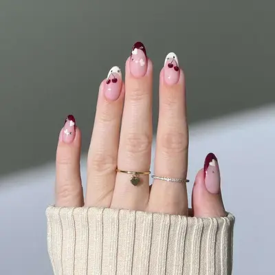 cherry heart french tips