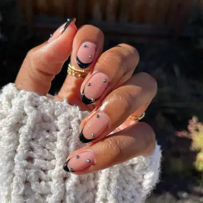 black french with platinum chrome pearls