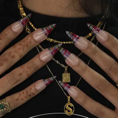 plaid french manicure