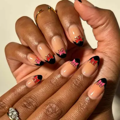 tiny bow french nails