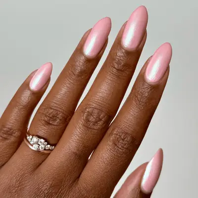 cotton candy pink chrome nails