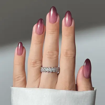 burgundy and lilac ombre chrome nails