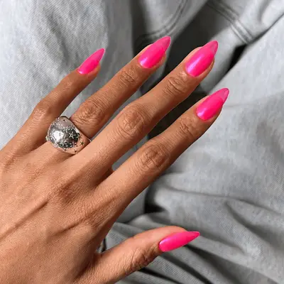 hot neon pink chrome nails 