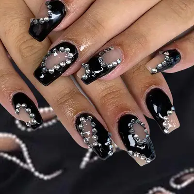 Black rhinestone nails