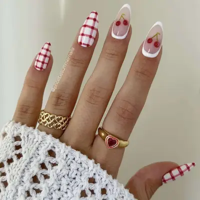 Cherry nails mixed with checker nails 