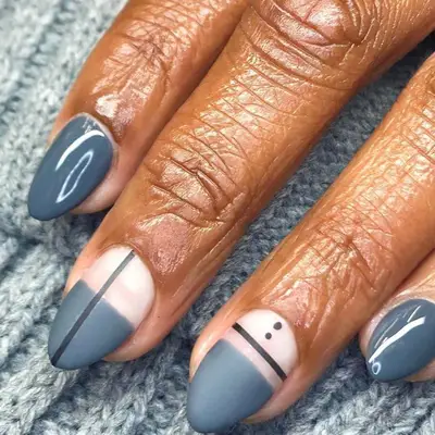 Mixed Finishes manicure with shiny and matte gray nails