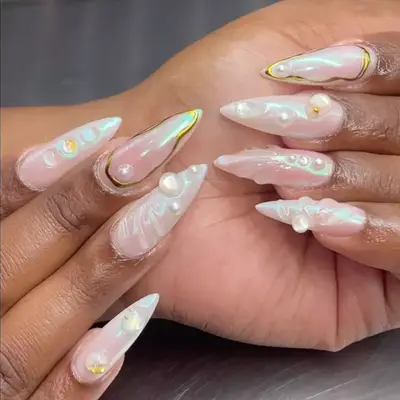 a pearly manicure with builder gel accents