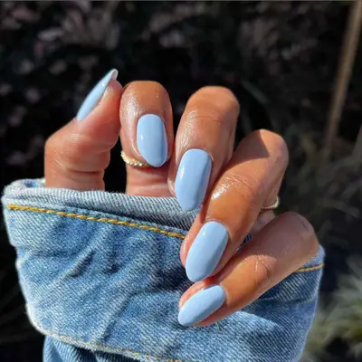 Close-up of periwinkle manicure