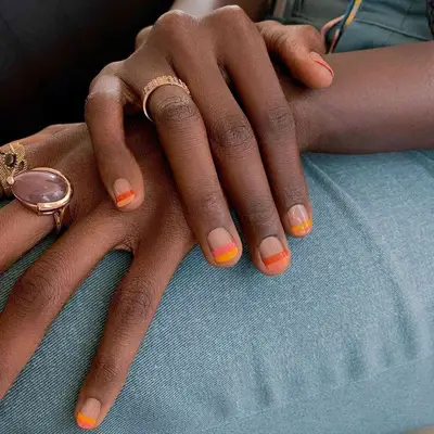 orange and yellow stripe gel manicure 