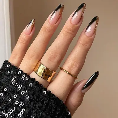 Black and white elongated stiletto French tip