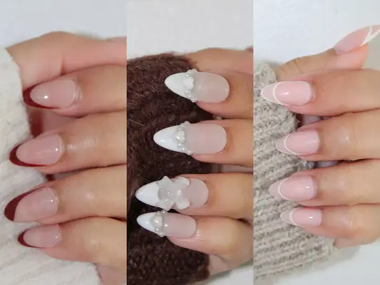 A close-up of the Ersa Nails Press-On Nails, A perosn wears a set of KISS imPRESS Press-On Nails, A person wears the Glamnetic Press On Nails