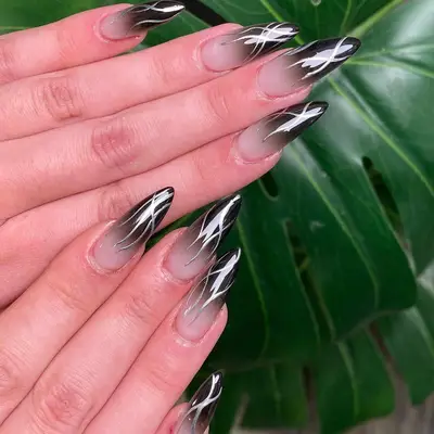 black ombre french tip with chrome lines