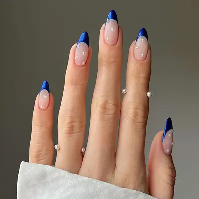 royal blue chrome french nails