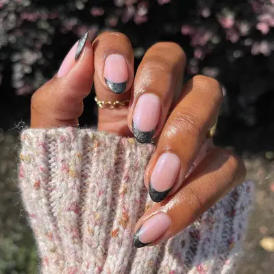 gunmetal gray nail french tip