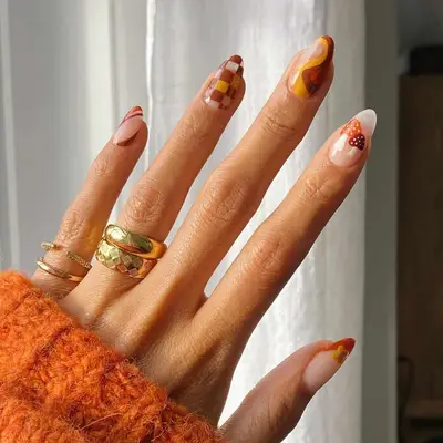 Groovy Negative Space Nails - MYM Beauty Almond Nail Ideas For Fall