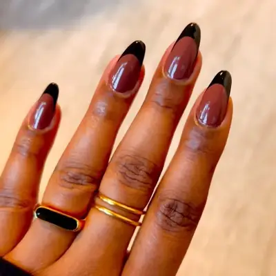 Two-Tone Chocolate French Tips - MYM Beauty Almond Nail Ideas For Fall