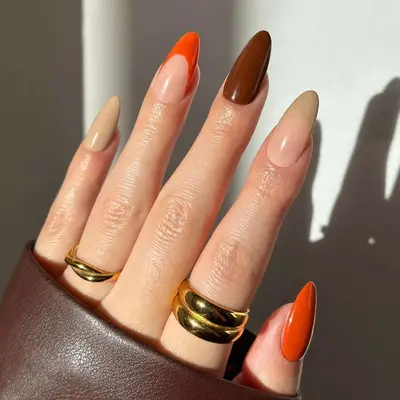Pumpkin Spice French Tips - MYM Beauty Almond Nail Ideas For Fall