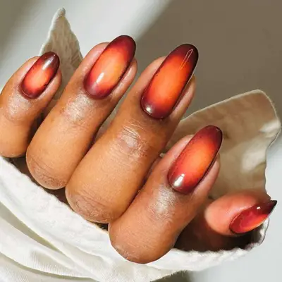 Autumn Ember Aura Nails - MYM Beauty Almond Nails for Fall 