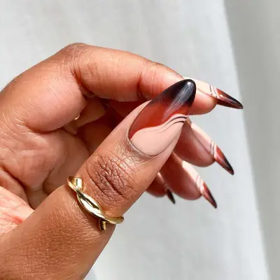 Java Ombre Swirl Nails - MYM Beauty Almond Nail Ideas For Fall