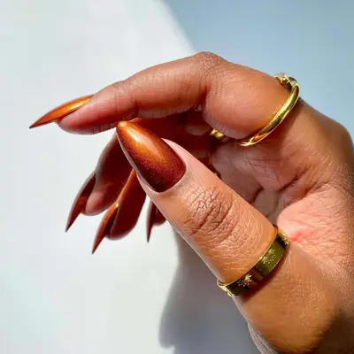 Metallic Bronze Almond Nails - MYM Beauty Almond Nail Ideas For Fall