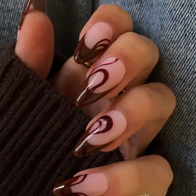 Dark Chocolate Swirl Nails - MYM Beauty Almond Nail Ideas For Fall