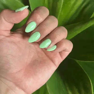 Almond-shaped acrylic nails in mint green