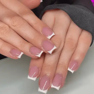 Short square-shaped acrylic french manicure
