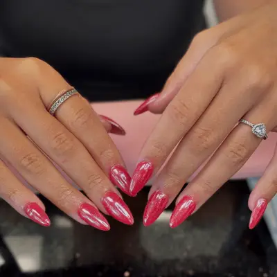 Red chrome acrylic nails