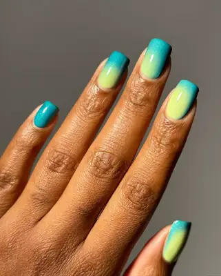Green and blue nails. 