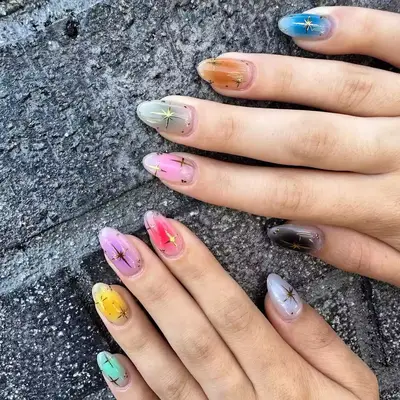 Colorful aura nails. 
