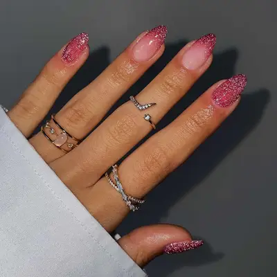 Red velvet glittery French manicure