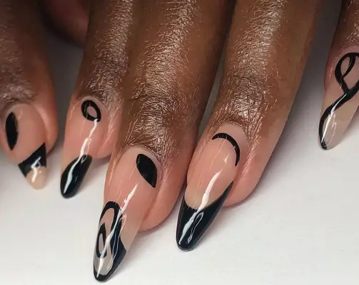 A swirl abstract French manicure. 