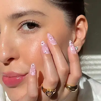 a sheer cherry blossom manicure