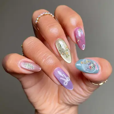 velvet glass nails with floral designs